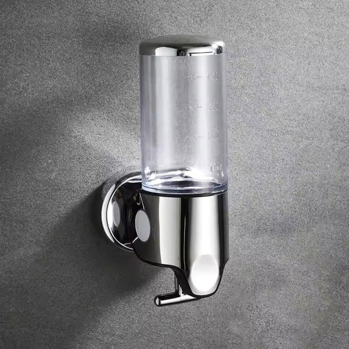 Dispensador de jabón líquido de acero inoxidable, diseño moderno, para pared.
