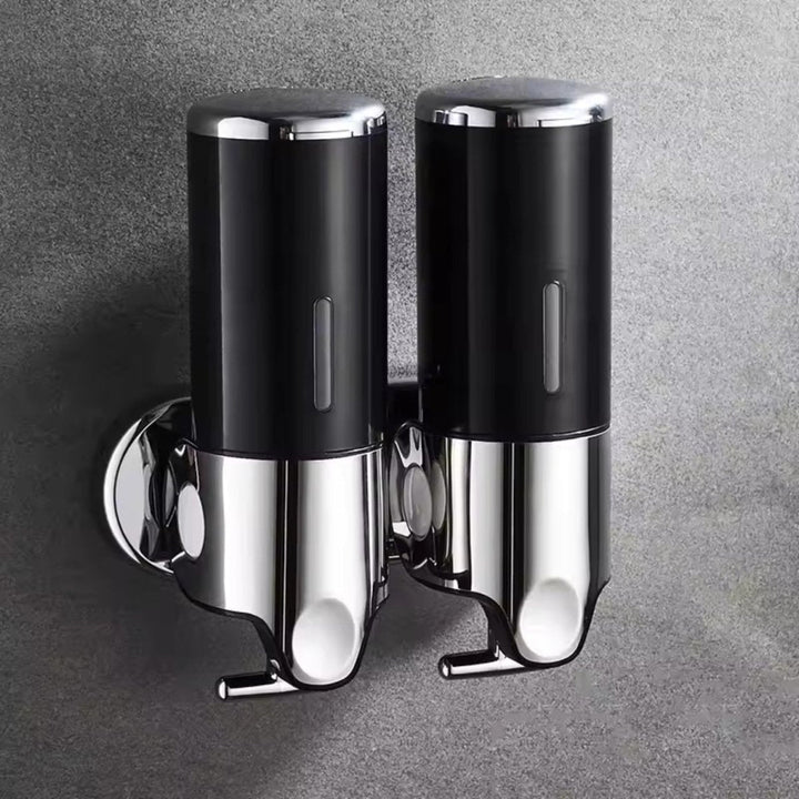 Dispensador de jabón líquido, acero inoxidable, montaje en pared para máxima higiene.