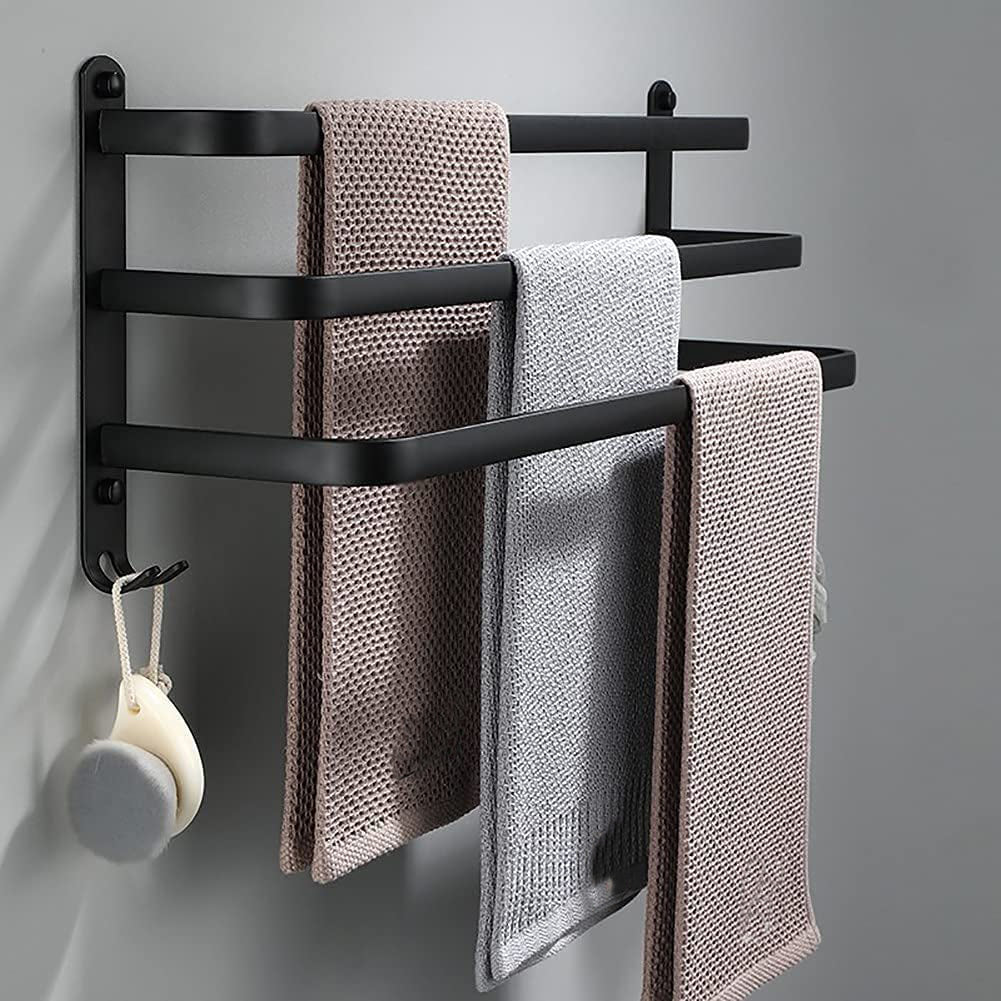 Estante de toallas de pared moderno para baño, acabado de aluminio. Ideal para organización.
