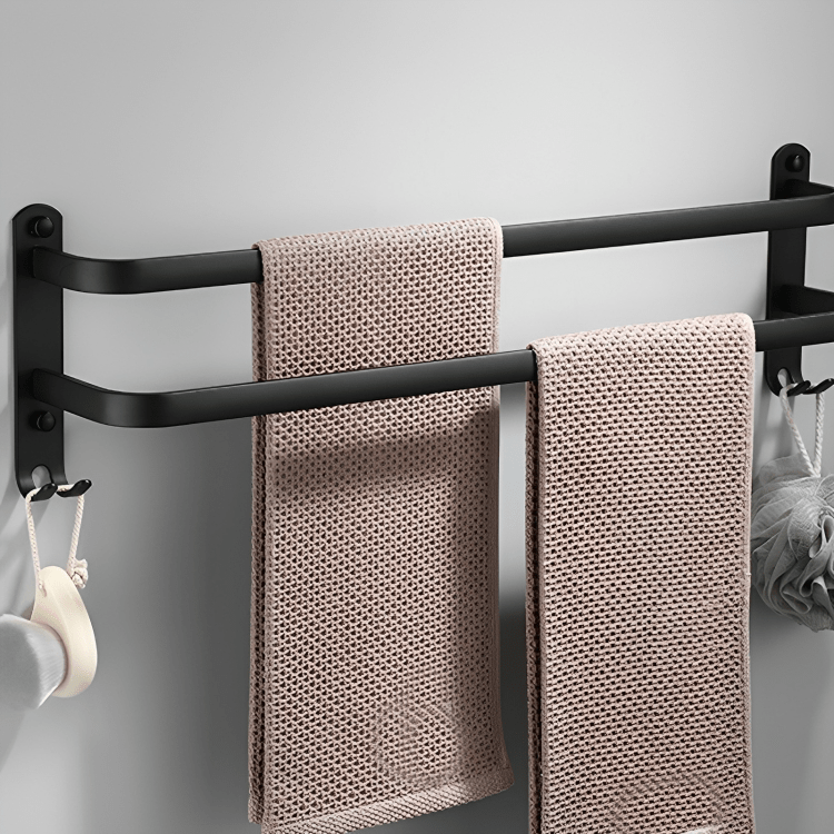 Estante organizador de toallas para baño, montado en pared, estilo moderno, ahorro de espacio.