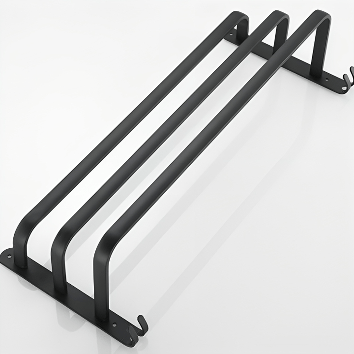 Organizador de toallas de ducha de pared en aluminio pulido, maximiza el espacio del baño.