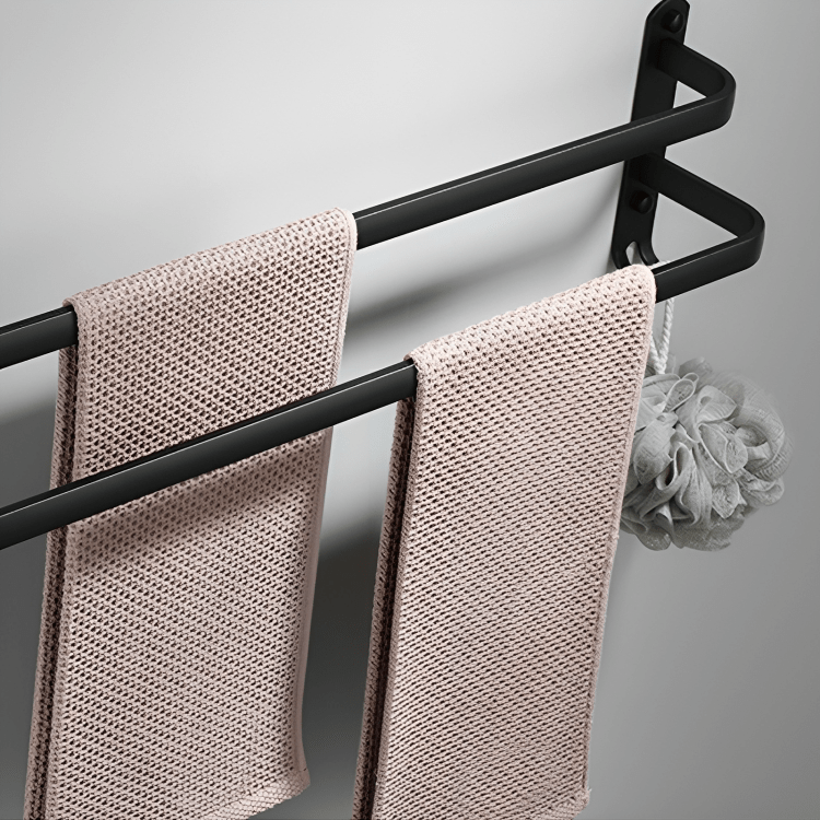 Soporte de toallas flotante de aluminio para baño, ofrece organización eficiente y un estilo moderno.