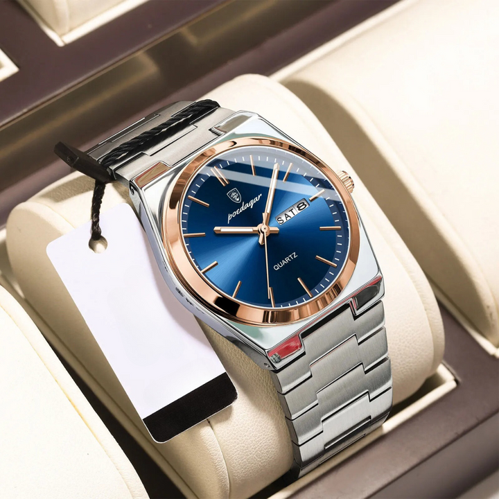 Reloj de hombre elegante en un entorno de oficina, accesorio de lujo para profesional, moda hombre.