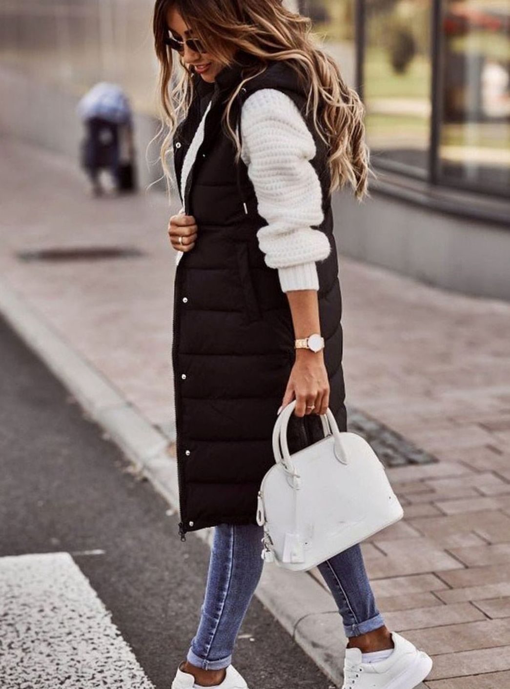 Puffer largo sin mangas para mujer, chaleco acolchado con capucha. Abrigo ligero y cálido para invierno.