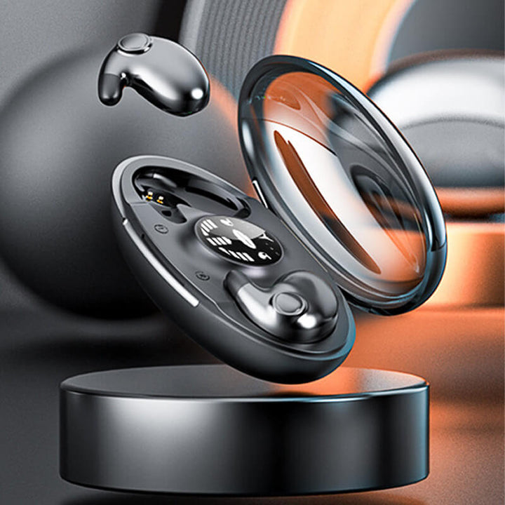 Auriculares inalámbricos ultraligeros y discretos, diseñados para dormir cómodamente, con audio de alta calidad.