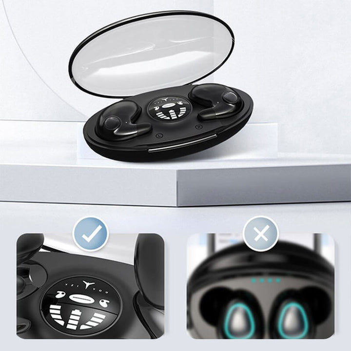 Auriculares Bluetooth invisibles IPX5 resistentes al agua, perfectos para dormir o actividades tranquilas.