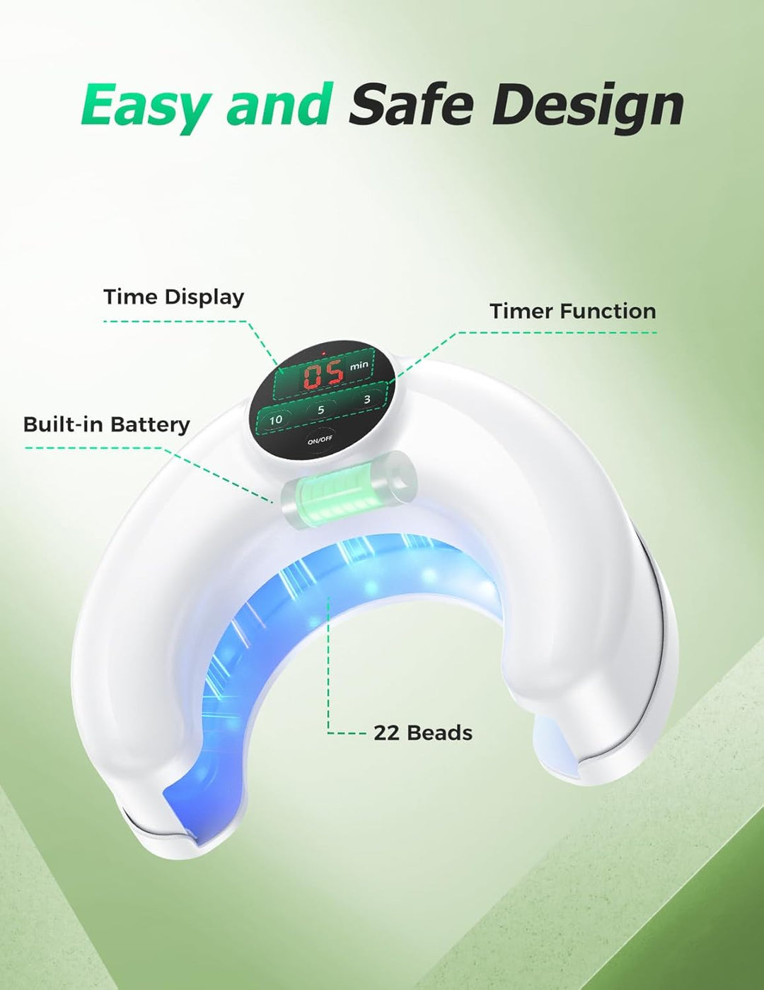 Dispositivo láser estético e inalámbrico para uñas. Usa luz azul e infrarroja contra hongos.
