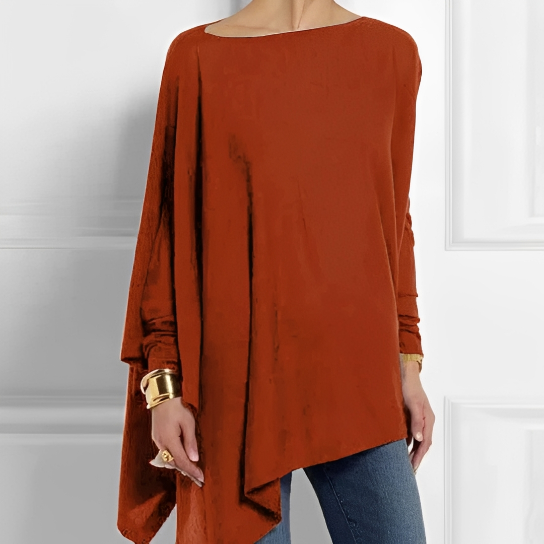 Cómoda blusa holgada de manga larga para mujer, ideal para moda femenina casual y tops versátiles.