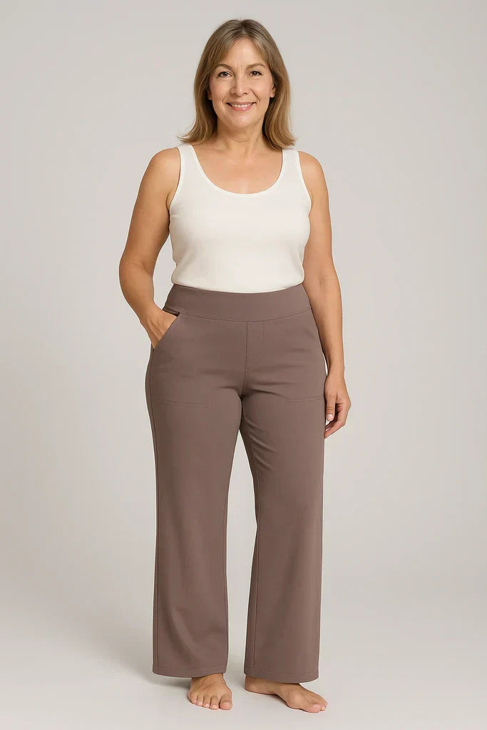 Pantalón de oficina para mujer, entallado y elástico, ideal para trabajo y estilo.