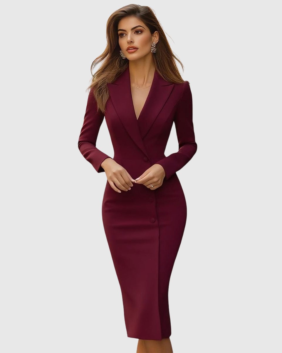 Elegante vestido midi para mujer, estilo americana, con manga larga. Ideal para looks sofisticados y ropa de oficina.