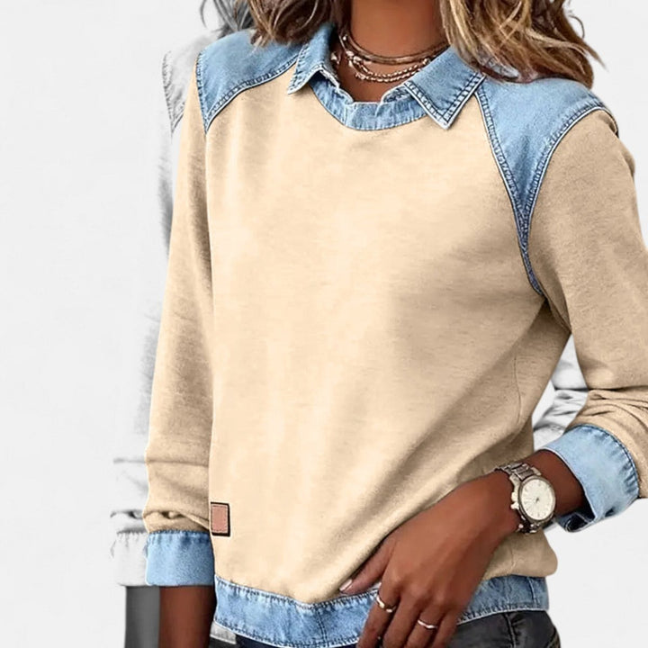 Suéter Isabella para mujer, look moderno y elegante, cuello contrastante distintivo.