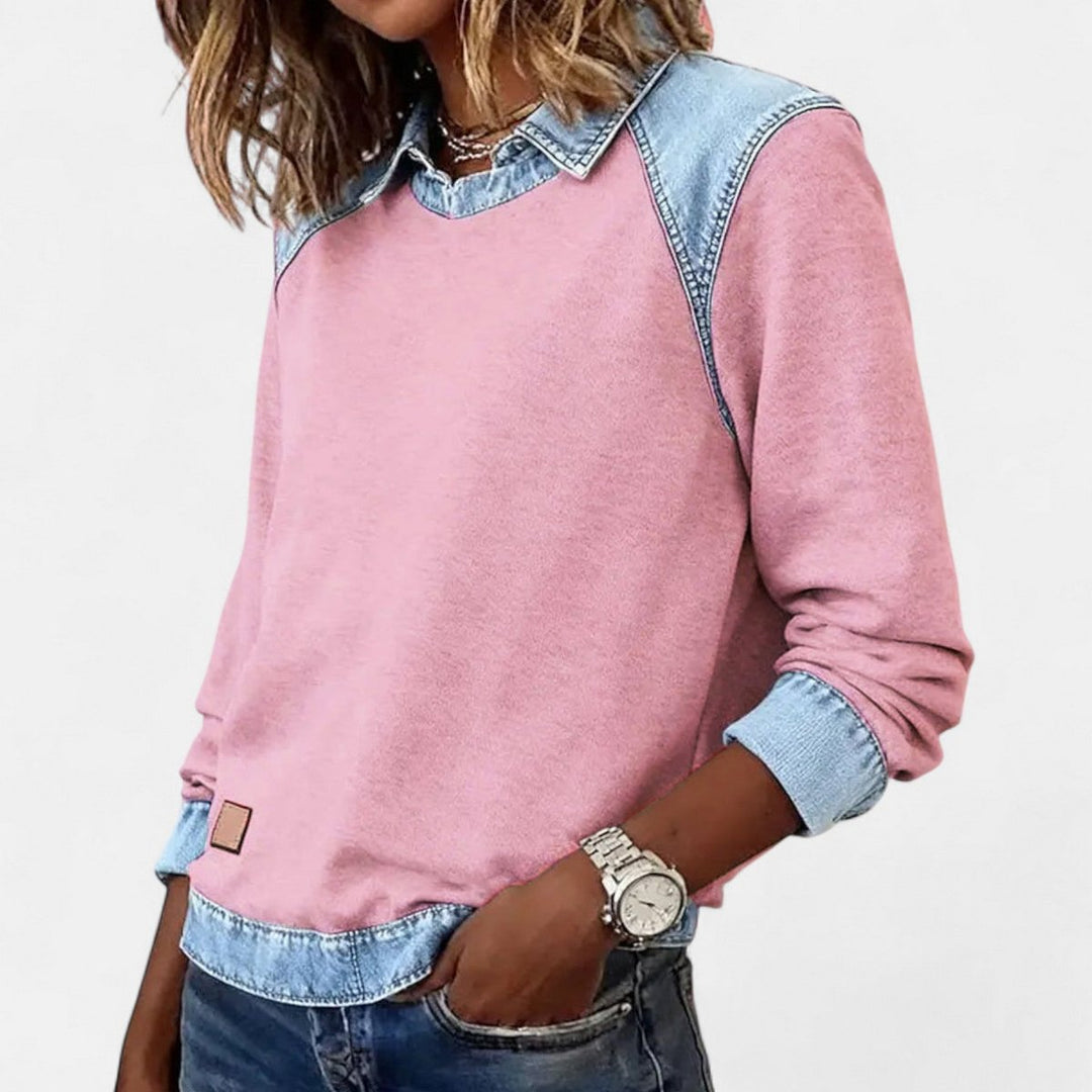 Suéter de primavera/otoño Isabella, moderno, cuello contrastante, manga larga, ropa casual.