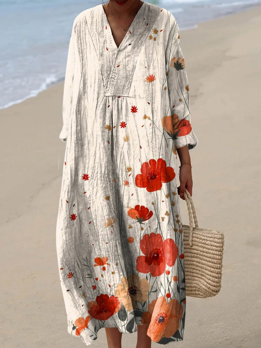 Vestido maxi floral oversize vibrante para mujer, ideal para verano, cómodo y holgado con estampado vivo.
