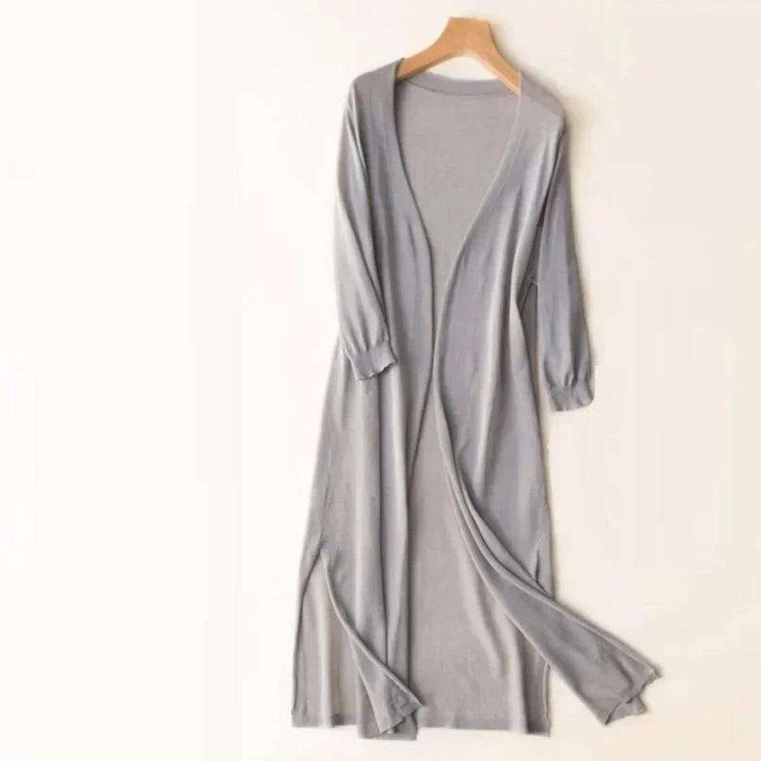 Cárdigan largo de mujer, punto ligero, estilo casual. Ideal para entretiempo y comodidad.