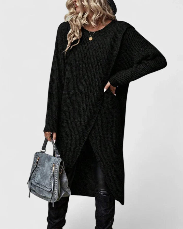 Suéter verde de manga larga para mujer, con bajo asimétrico. Ideal para la moda casual de otoño.