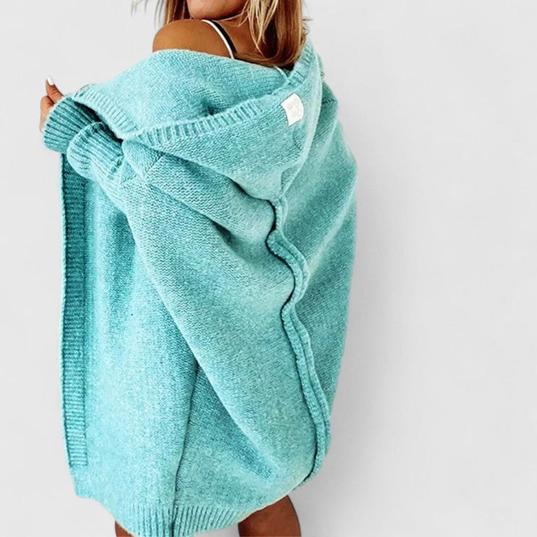 Cárdigan de punto extragrande para mujer con capucha, diseño abierto y cómodo, ideal para otoño/invierno.