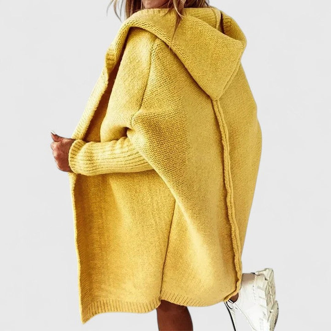 Cárdigan de punto extragrande con capucha para mujer, estilo abrigo largo y cómodo, ideal para capas casuales.