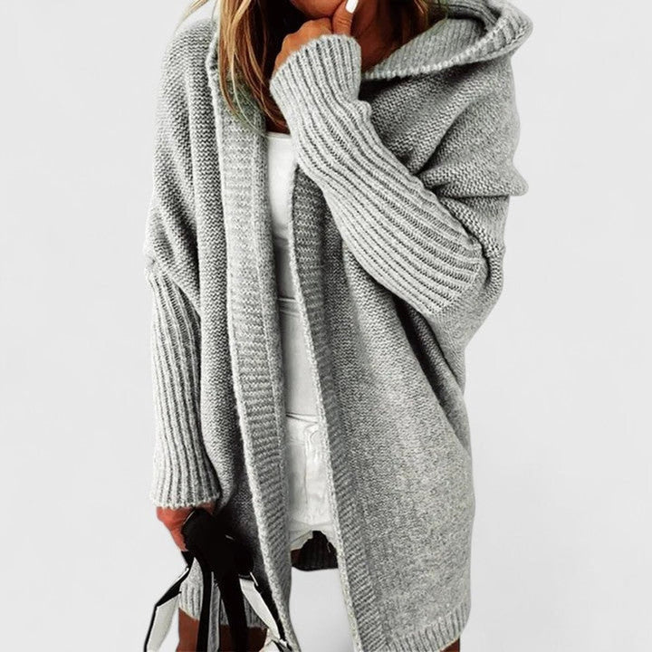Cárdigan abierto de punto con capucha para mujer, extragrande, versátil para ropa de moda otoño-invierno.
