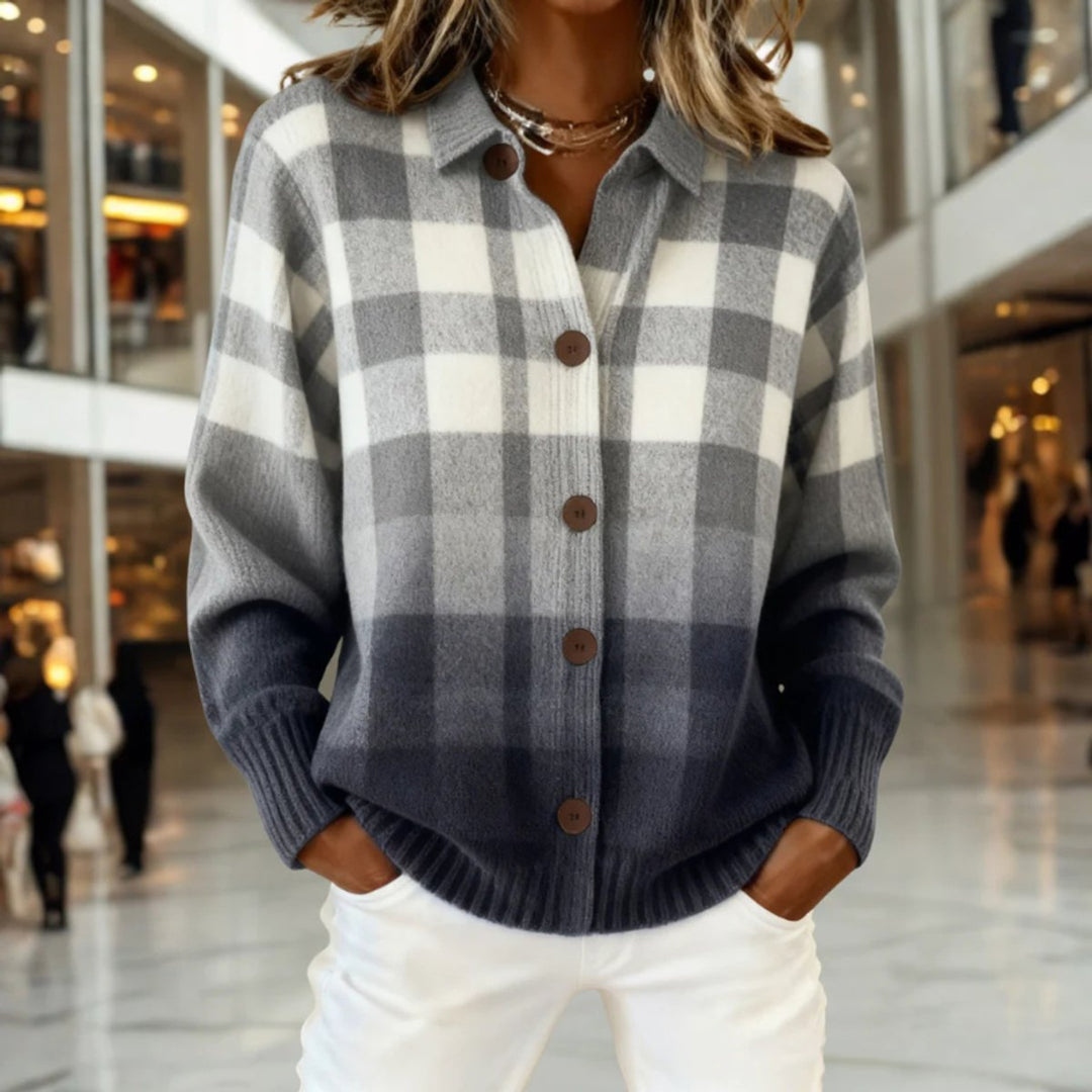 Cárdigan Eleanor a cuadros para mujer, estilo casual elegante con botones, ideal para moda de otoño invierno.