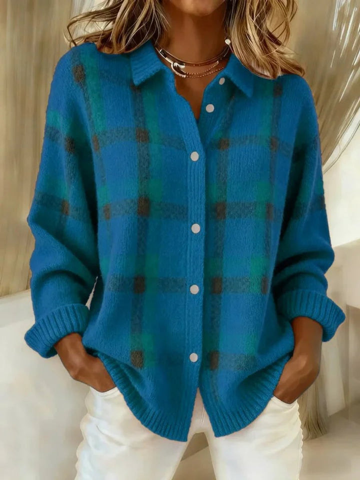 Cárdigan oversize de punto con cuadros grandes para mujer, chaqueta moderna y abrigadora de invierno.