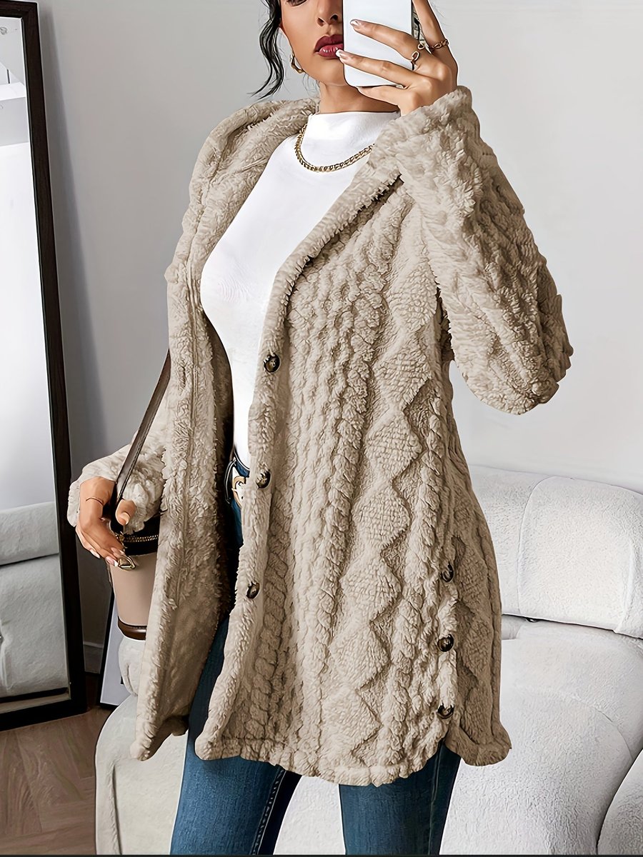 Abrigo afelpado de mujer con capucha, un cárdigan suave y confortable, imprescindible para otoño.