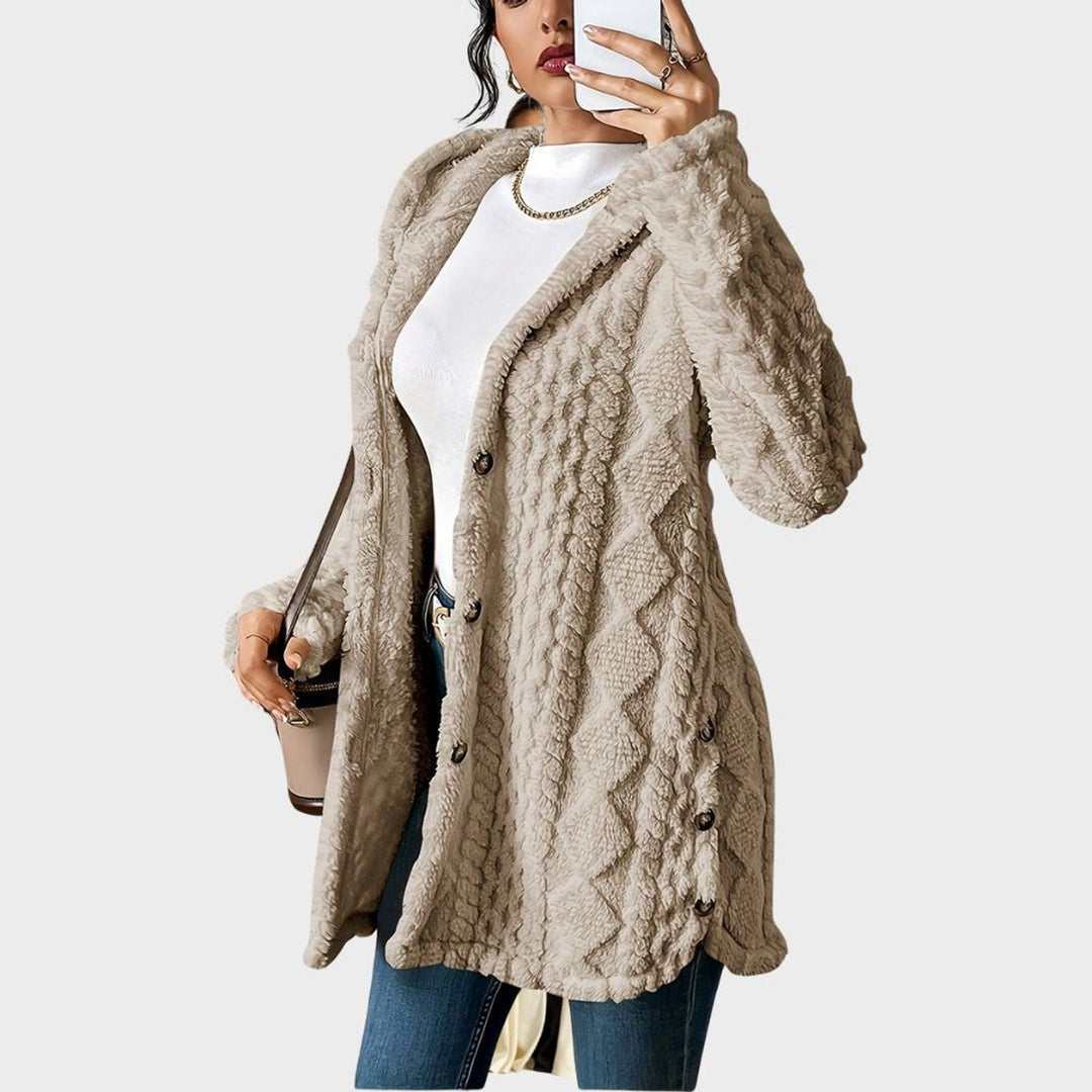 Abrigo casual de mujer: cárdigan afelpado con capucha, suave al tacto, perfecto para otoño.