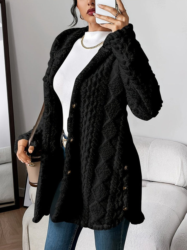 Cárdigan afelpado de mujer con capucha en color gris, suave y perfecto para el otoño-invierno.