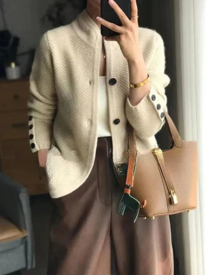 Cárdigan de cachemira para mujer con botones elegantes, ideal para otoño/invierno, prenda de punto lujosa.