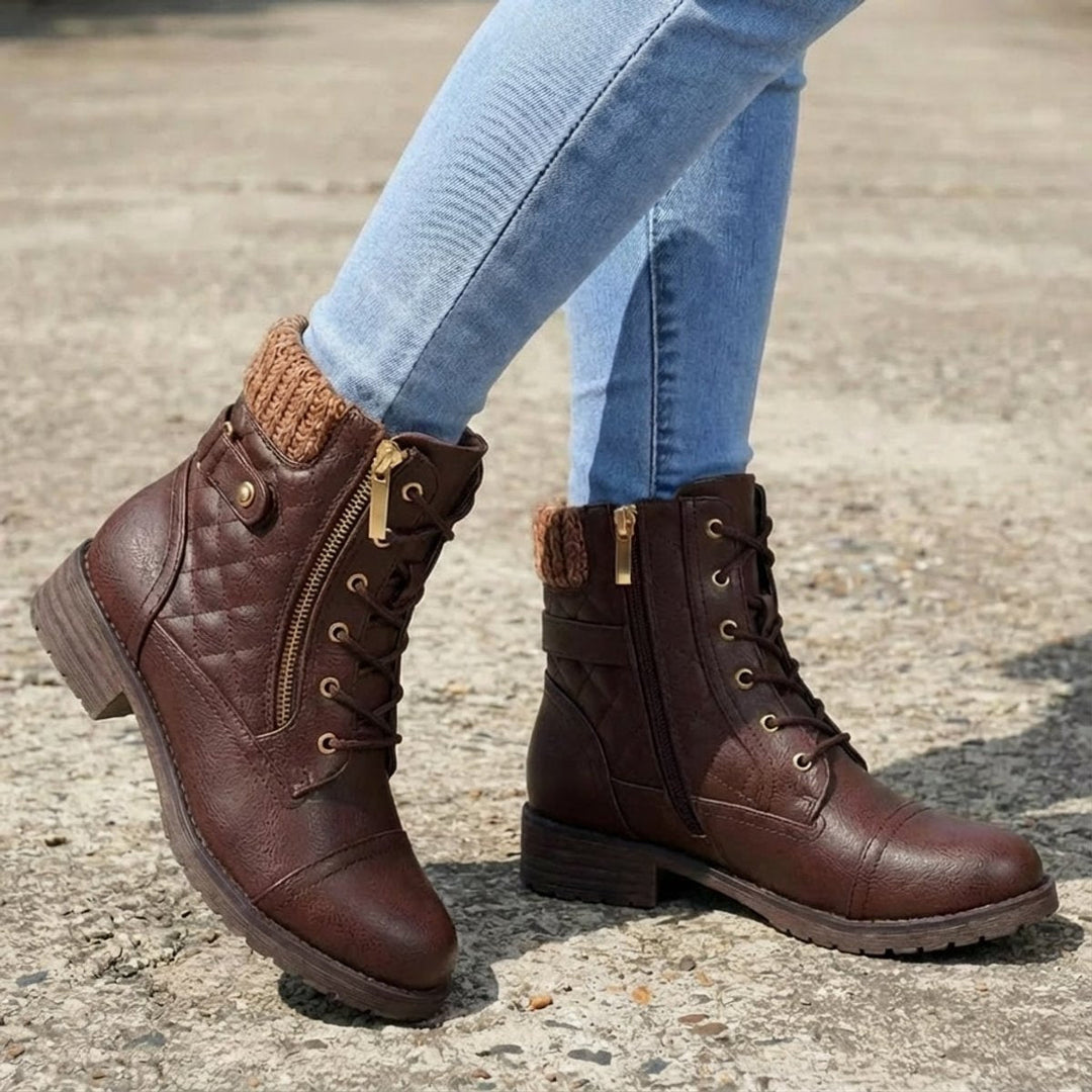 Botines cómodos de mujer, diseño acolchado con cordones y práctica cremallera para el día a día.