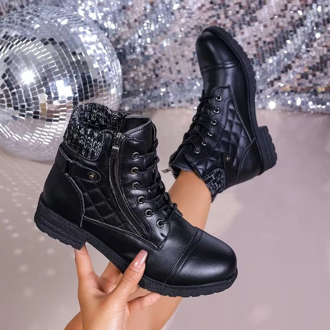 Botines de moda para mujer, acolchados para mayor calidez, con cordones y cremallera.