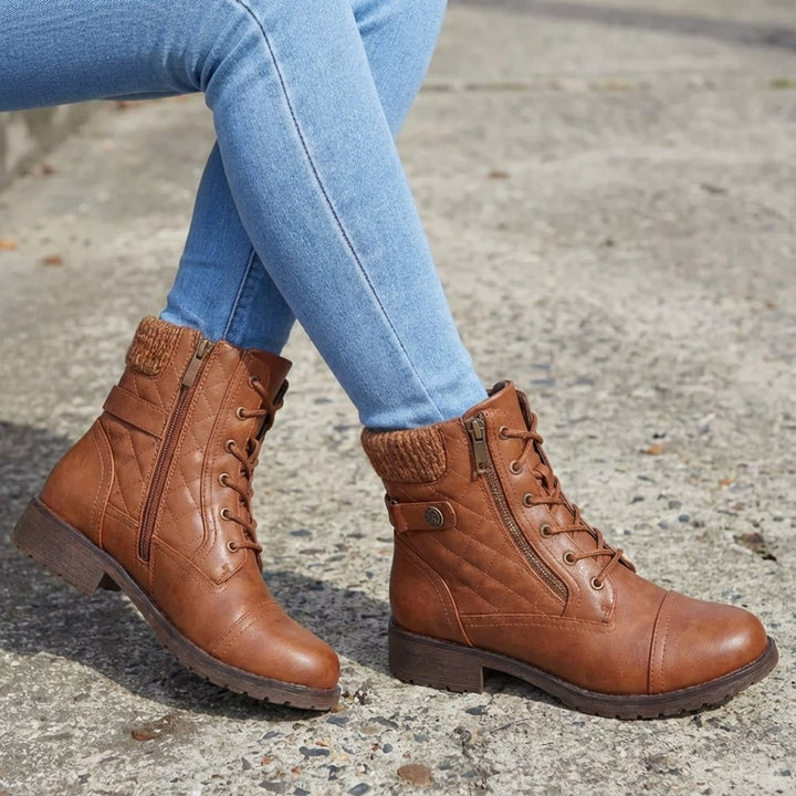 Botines acolchados de mujer con cordones y cremallera, calzado de moda para otoño-invierno.