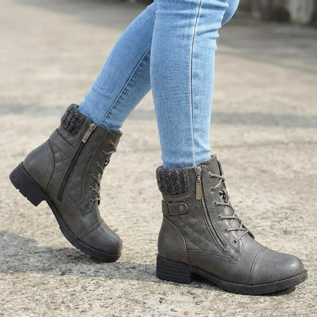 Botines de invierno para mujer, diseño acolchado con cordones ajustables y cremallera lateral.