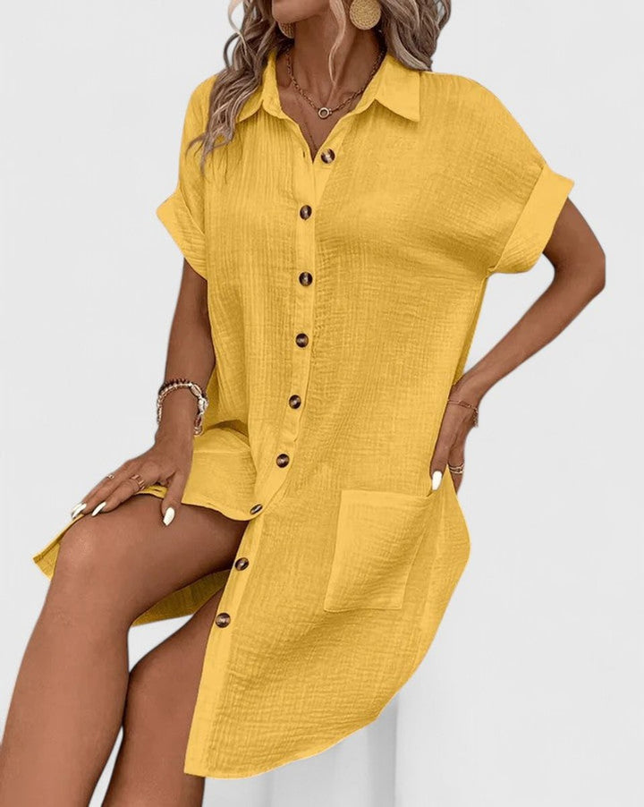 Vestido camisero holgado de mujer para verano, fresco y elegante, manga corta. Ideal para el calor.