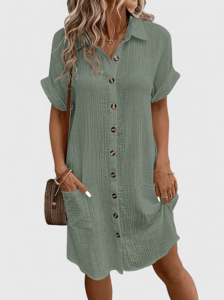 Vestido de mujer holgado, estilo camisero de algodón, fresco y elegante. Ideal para el verano casual.