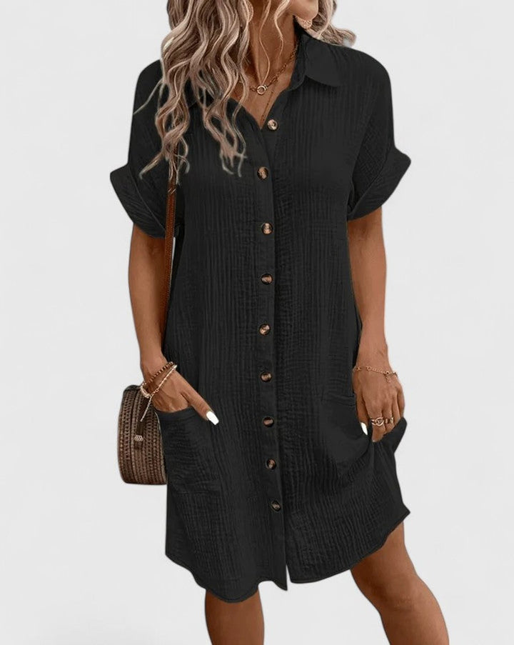 Vestido casual de verano para mujer, estilo camisero, holgado y de algodón. Muy versátil.