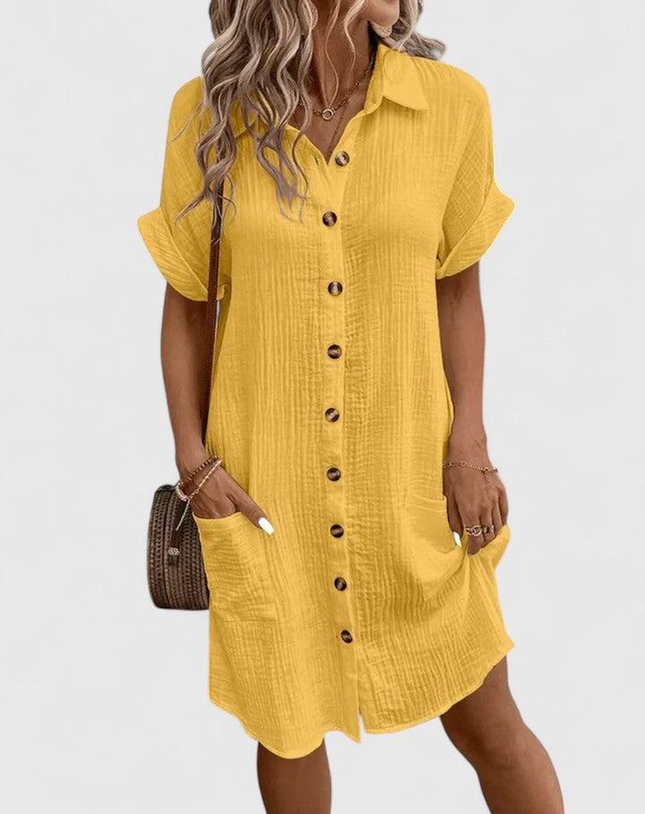 Vestido de verano para mujer, estilo camisero, corte holgado y fresco de algodón. Muy casual.