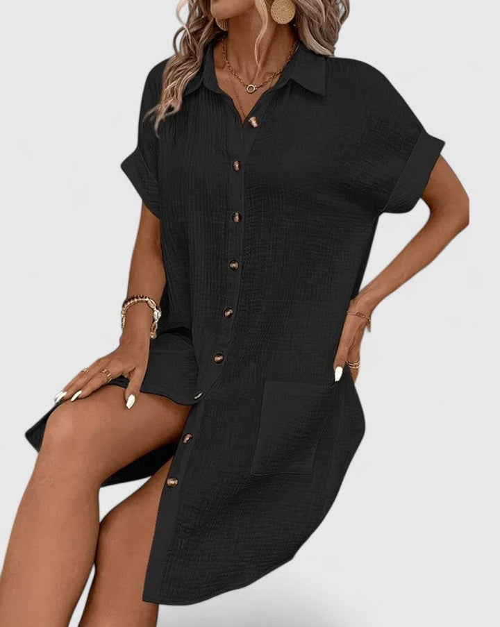 Vestido casual de algodón para mujer, diseño camisero holgado y elegante. Perfecto para el verano.