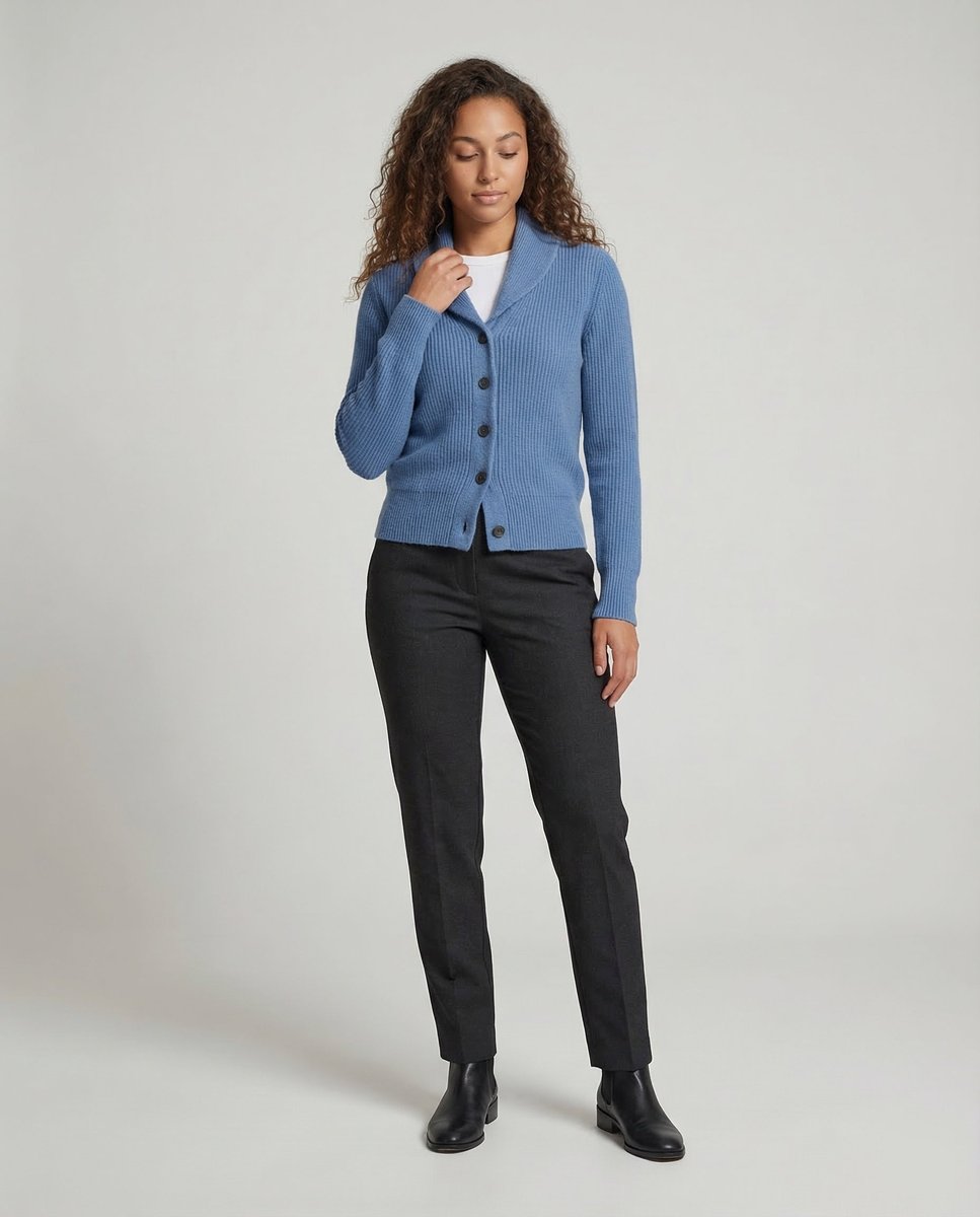 Cárdigan de punto acanalado para mujer con cuello solapa, elegante y versátil, ideal para moda de otoño.