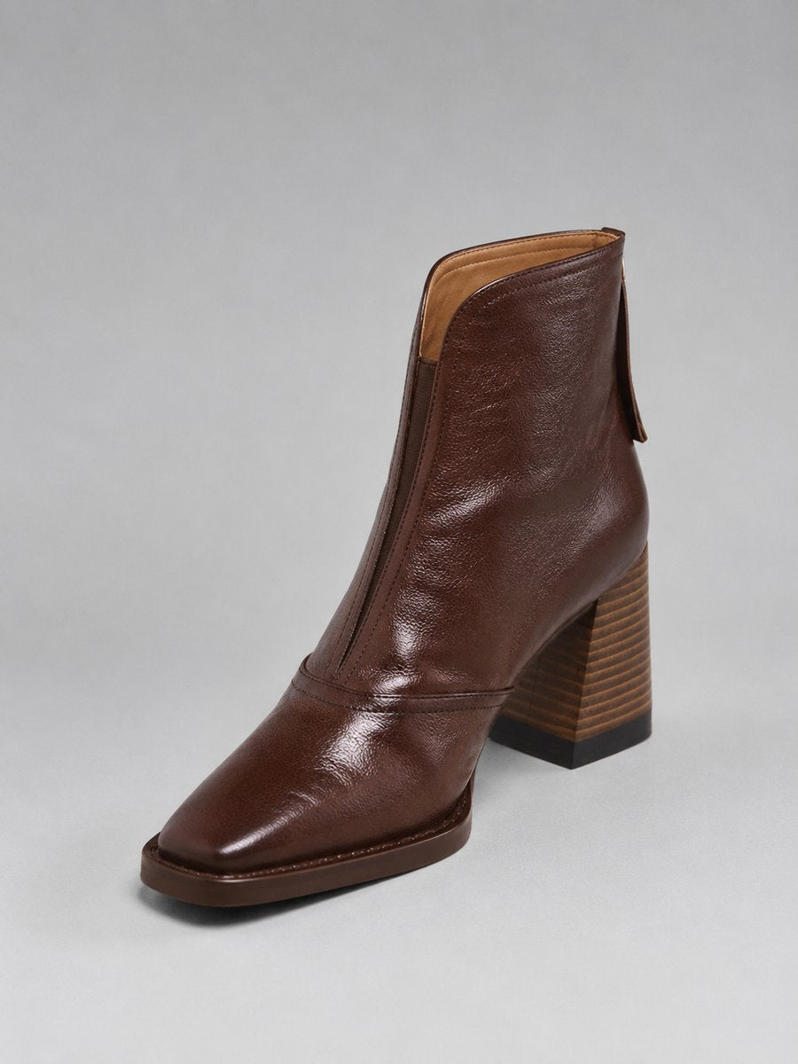 Botas cortas de mujer: botines de piel sintética con tacón cuadrado, cómodos y de moda. Ideal para el día a día.