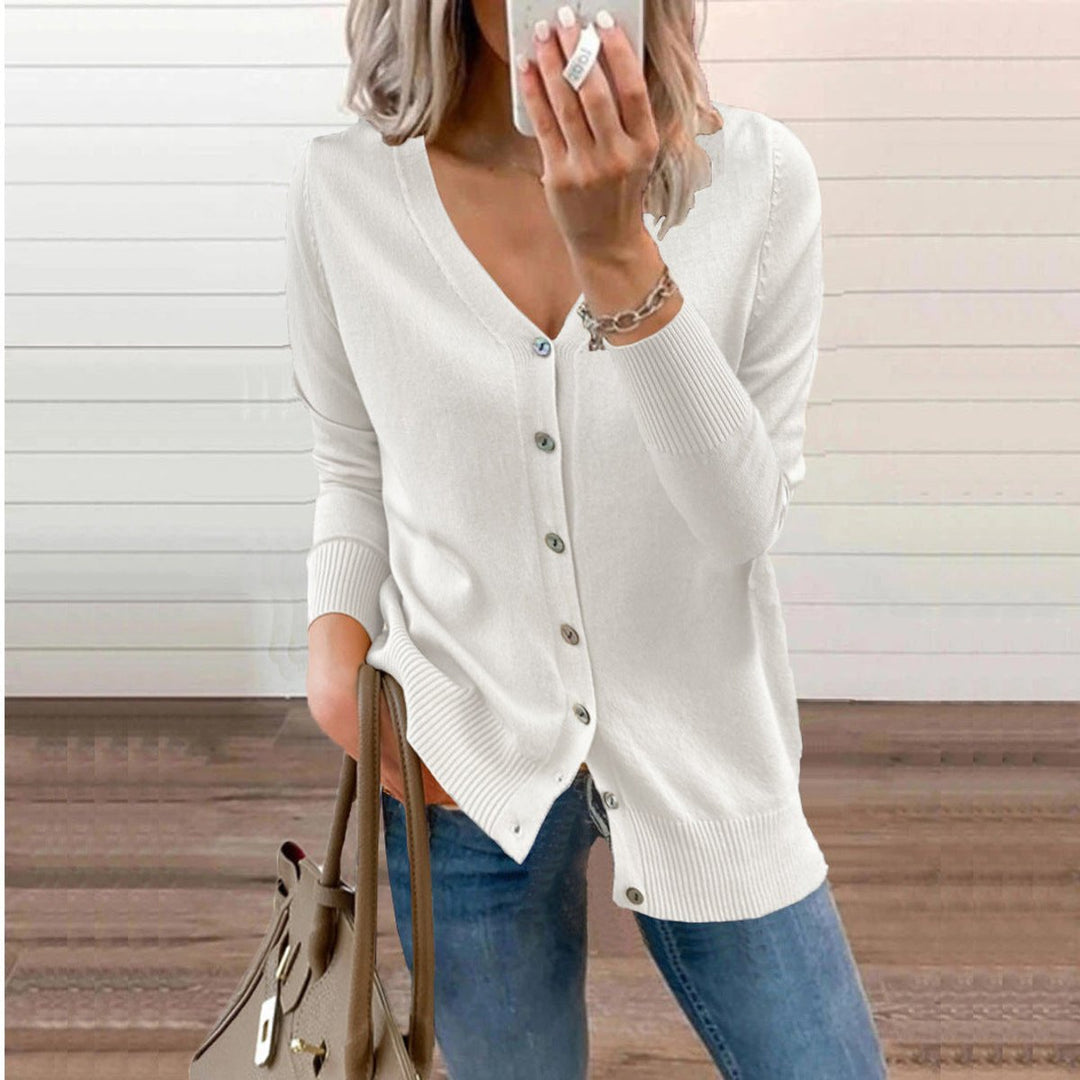 Cárdigan de moda para mujer, tejido de punto, cuello V. Chompa elegante para días frescos de otoño/invierno.