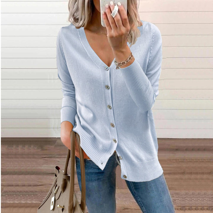 Cárdigan versátil de mujer, cuello de pico, punto. Ideal para crear atuendos casuales o elegantes fácilmente.