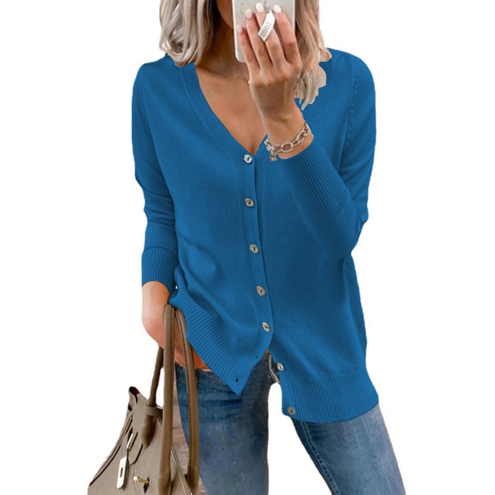 Cárdigan de mujer en tejido de punto, cuello de pico, ideal para superponer en outfits de otoño e invierno.