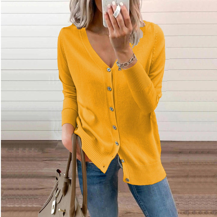 Cárdigan de moda para mujer, tejido de punto suave, cuello de pico, ideal para capas en otoño e invierno.