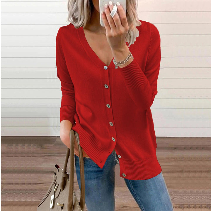 Cárdigan de mujer, cuello de pico, punto suave. Perfecto para atuendos cómodos y con estilo en otoño.