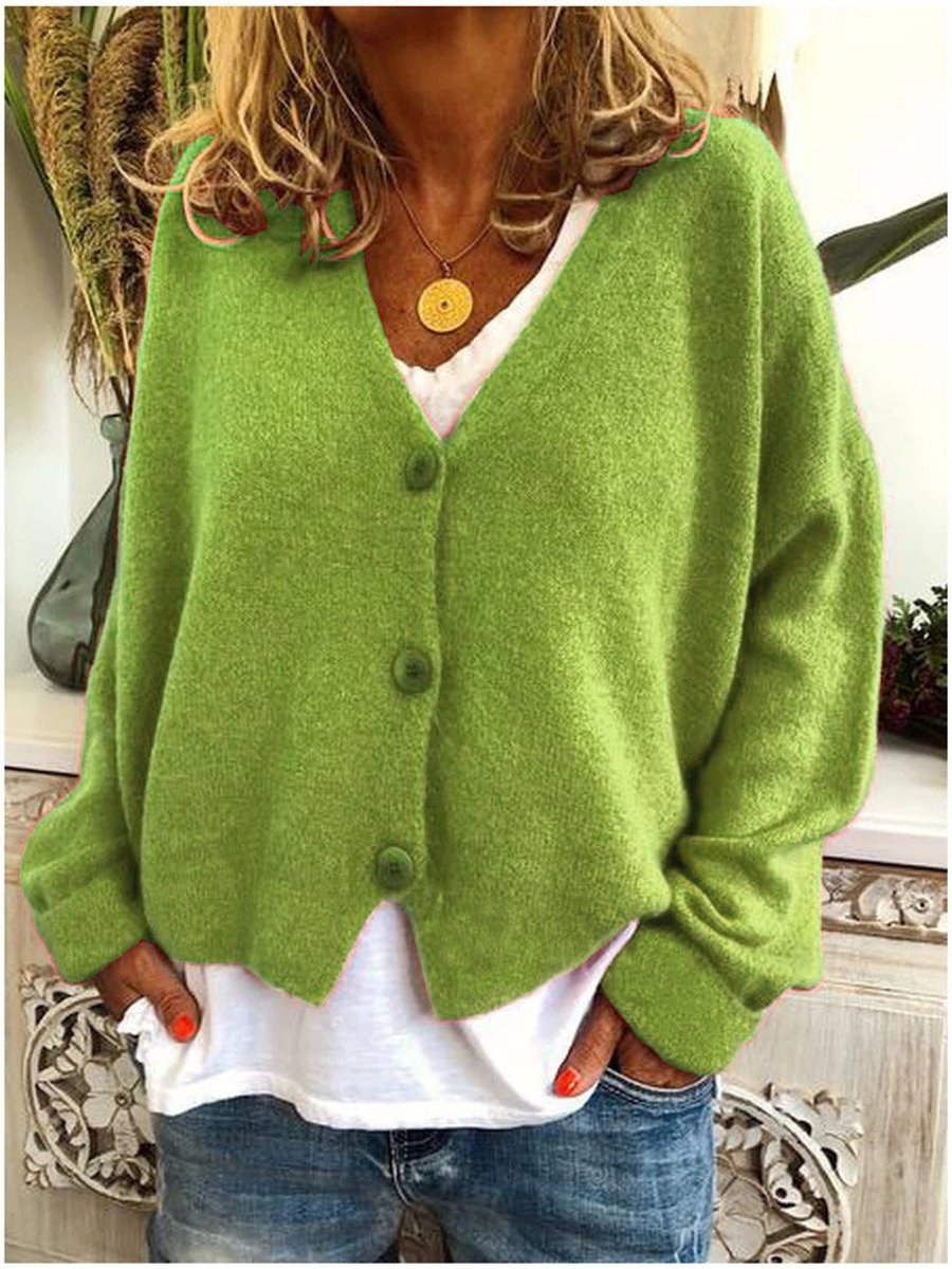 Moda de otoño: cárdigan de punto suave para mujer con botones y cuello V. Confort y estilo para el entretiempo.