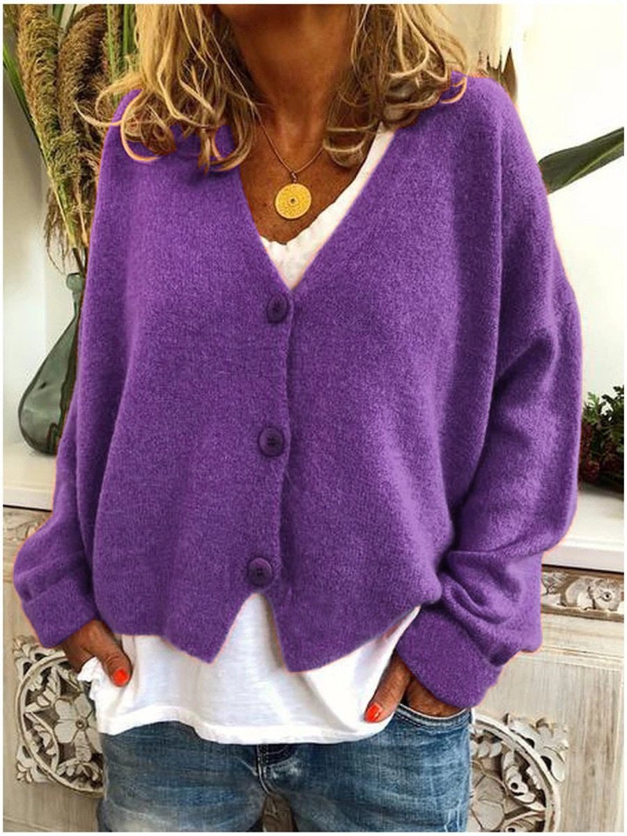 Cárdigan de mujer de punto, diseño con botones y cuello V. Ropa suave y cómoda para cualquier ocasión en invierno.