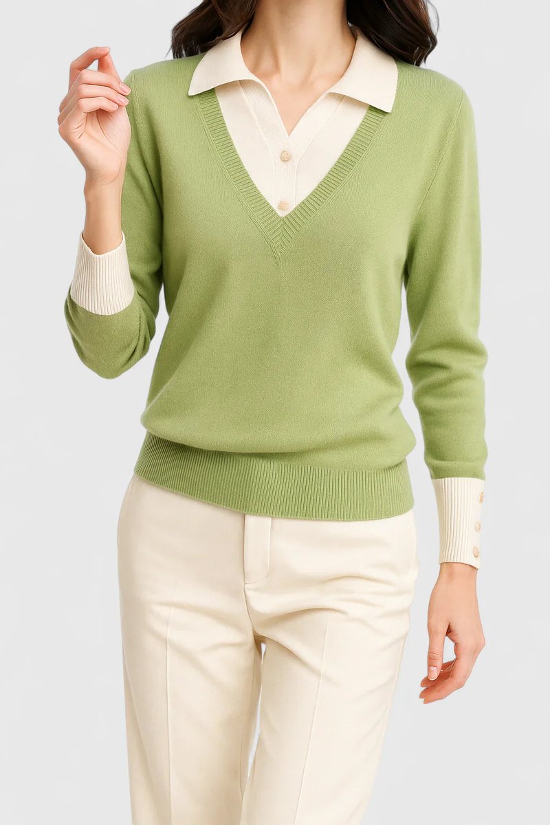 Suéter de punto cómodo para mujer. Manga larga y cuello polo. Moda femenina práctica.