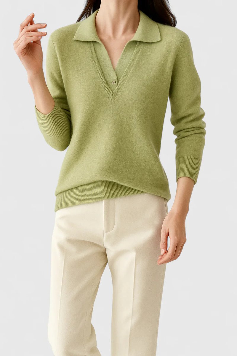 Suéter de punto de calidad para mujer. Cuello polo y escote V. Tejido cómodo.