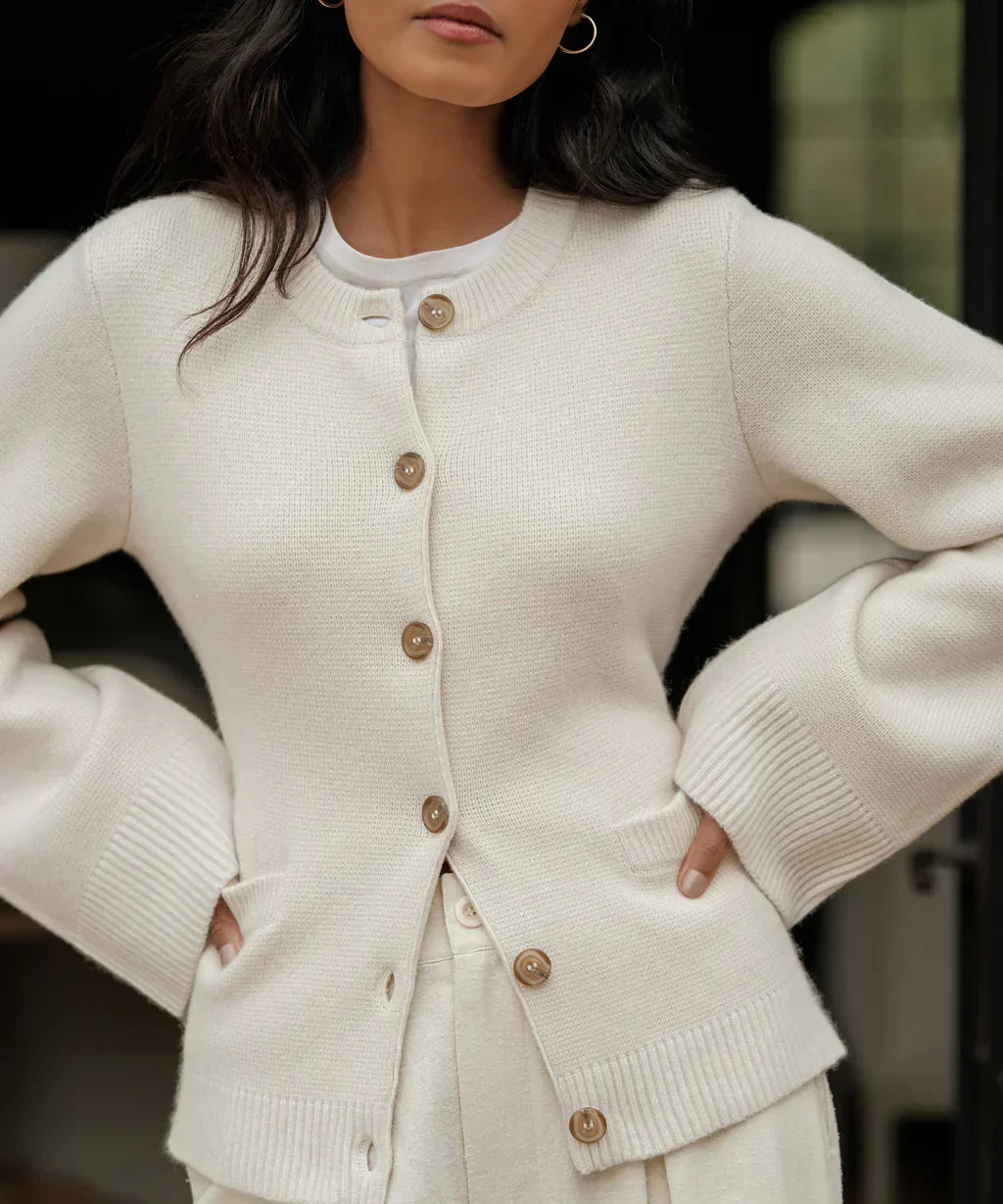 Chaqueta de punto de lana para mujer, versátil para otoño e invierno, muy cómoda.