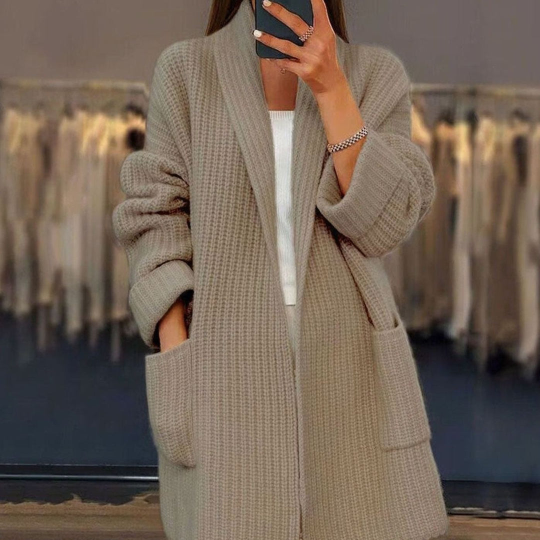 Chaqueta de punto grueso para mujer, cárdigan abierto ideal para otoño-invierno, cómodo y cálido.